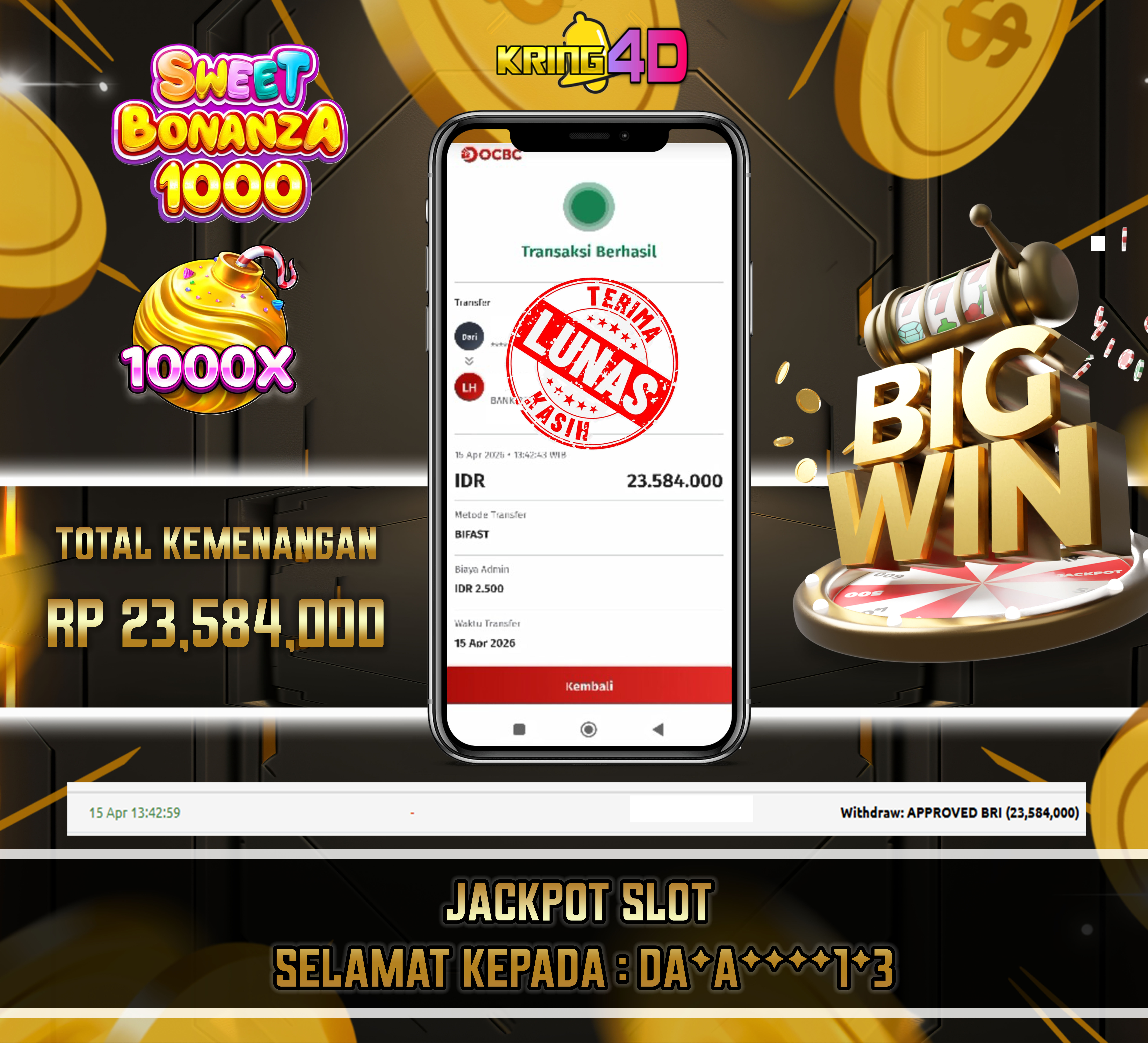 KRING4D JACKPOT SWEET BONANZA 1000 RP 23,584,000